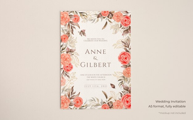 Elegant Wedding Invitation Template with Floral Decoration – Free Download