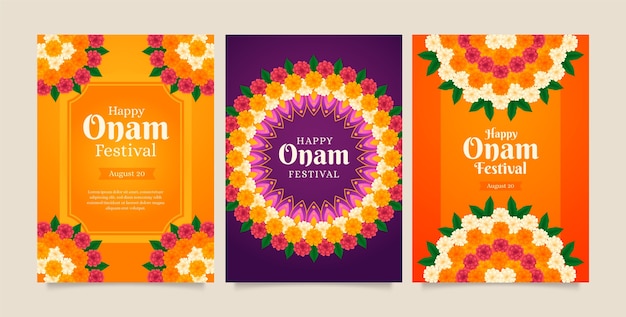 Gradient Greeting Cards Collection for Onam Festival Celebration – Free Download