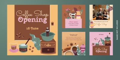 Colorful Hand-Drawn Coffee Shop Instagram Post Collection – Free Download