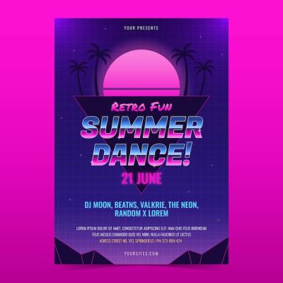 Gradient 80’s Vertical Poster Template for Summertime – Download Free Stock Photo