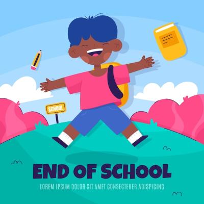 Flat End of School Illustration – Download Free Stock Photo