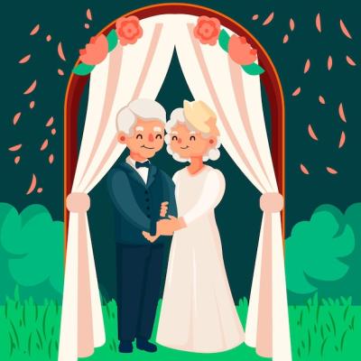 Vector Template of Organic Flat People Celebrating a Golden Wedding Anniversary – Free to Download