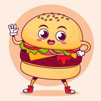 Hand Drawn Burger Cartoon Illustration – Free Download