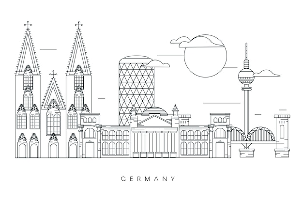 Monochrome Outline Landmarks Skyline Concept – Free Download