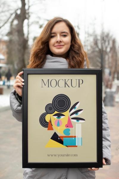 Beautiful Frame Model Mockup Held by Girl – Free Download