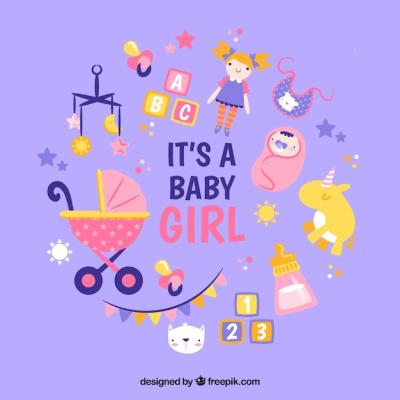 Adorable Baby Girl Background in Flat Style – Free Download