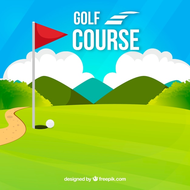 Golf Course Background in Flat Style – Download Free Stock Photo