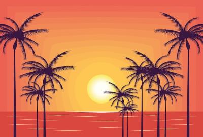 Seascape Sunset with Palms – Free Download