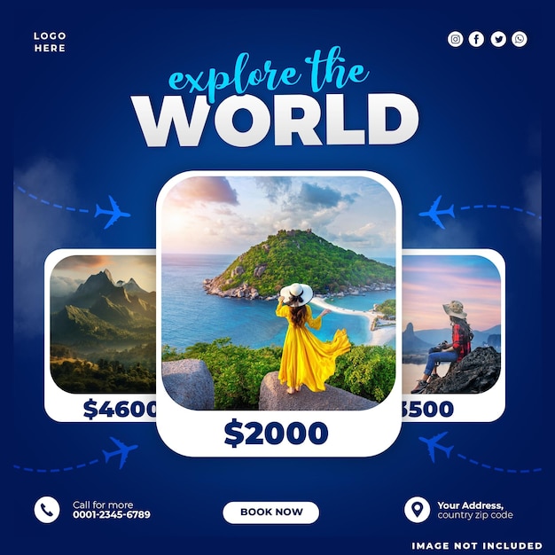 World Travel Social Media Post Design Template – Free Download