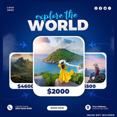 World Travel Social Media Post Design Template – Free Download