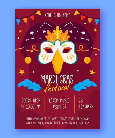 Mardi Gras Flyer Template – Free Download, Download Free Stock Photo