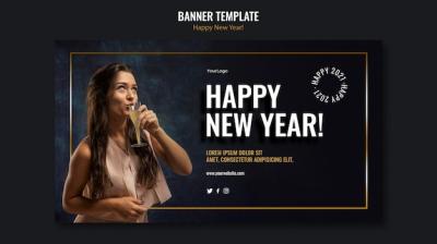 Horizontal Banner Template for New Year Celebration – Free Download