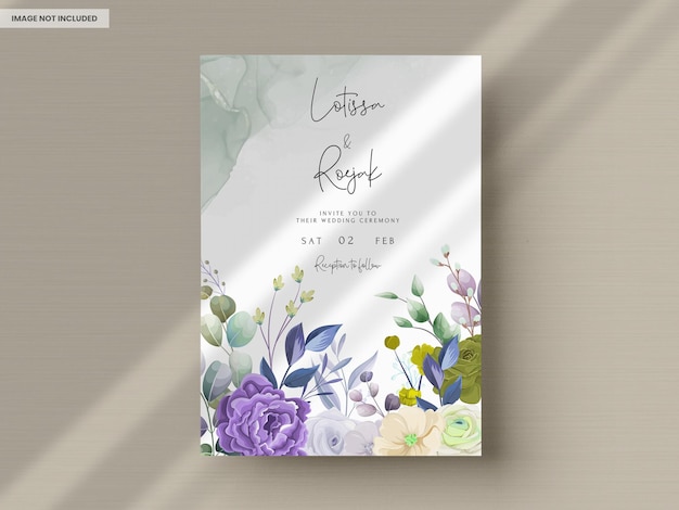 Hand-Drawn Aquamarine Floral Wedding Invitation Card – Free Download