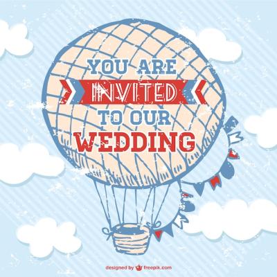 Hot Air Balloon Wedding Card Vector Template – Free Download