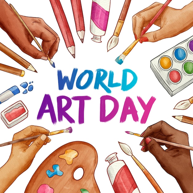 Watercolor World Art Day Illustration – Free Download