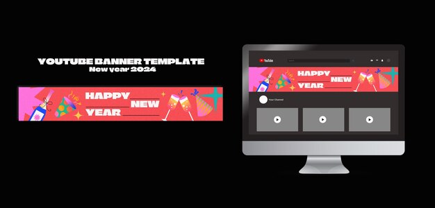 Gradient New Year Celebration YouTube Banner – Free to Download