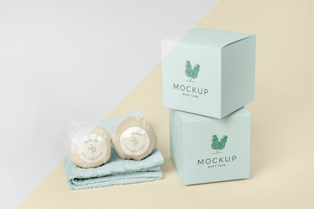 Towel, Bath Bombs, and Boxes Mock-Up – Free Download