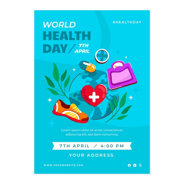 Hand Drawn Vertical Poster Template for World Health Day Awareness – Free Download