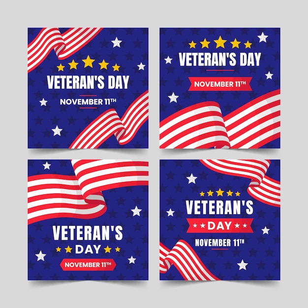 Hand Drawn Flat Veteran’s Day Instagram Posts Collection – Free Download