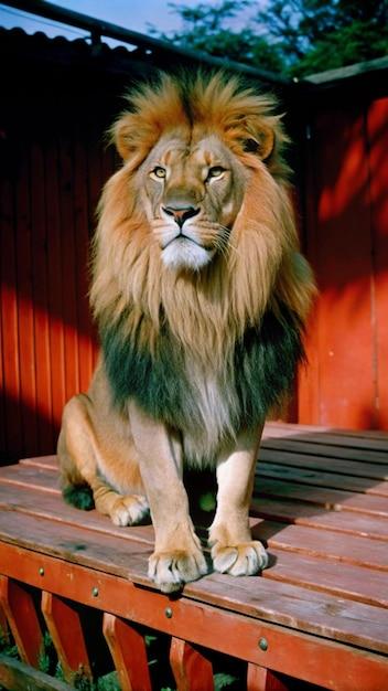 A Lion Resting on a Wooden Deck – Free Download