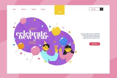 Hand Drawn Flat New Year Landing Page Template – Free to Download