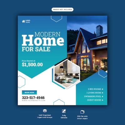 Real Estate House Property Instagram Post & Social Media Banner Template – Free Download