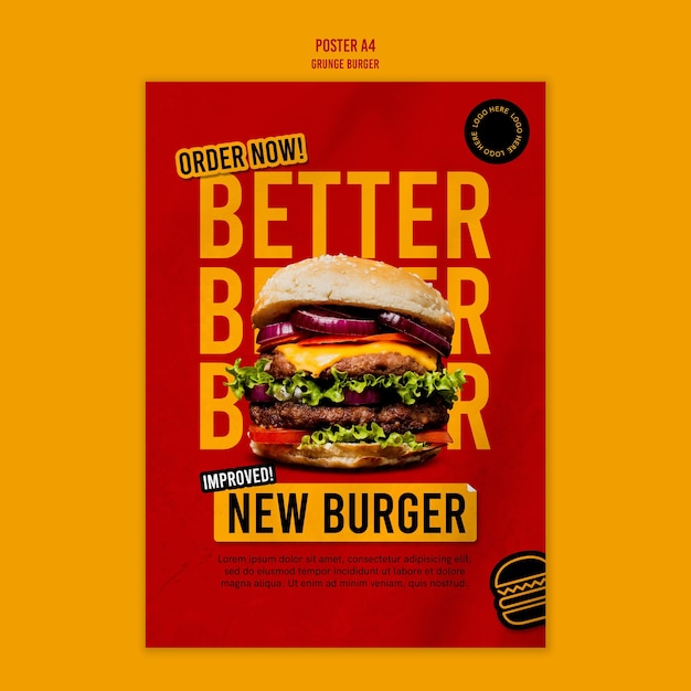 Grunge Burger Poster Template – Download Free Stock Photo