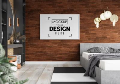 Poster Frame Mockup in a Bedroom – Download Free Stock Photo