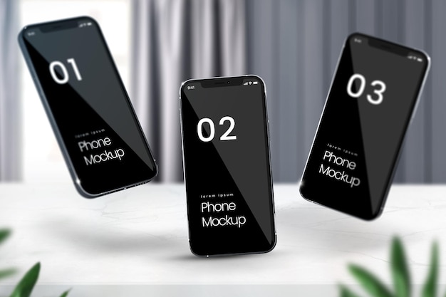 Three Full Screen Smartphone Mockups on a Modern Background – Free Download