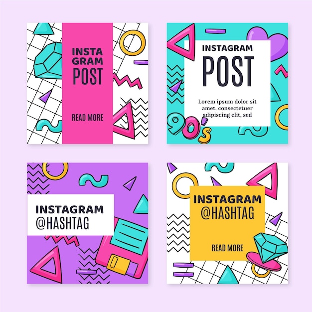 Hand Drawn Nostalgic 90’s Instagram Posts Collection – Free Download