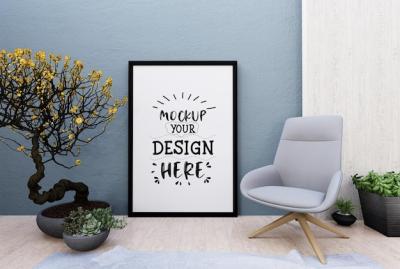 Poster Frame in Living Room PSD Mockup – Free Download