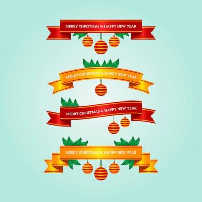 Flat Design Christmas Ribbon Collection – Free to Download