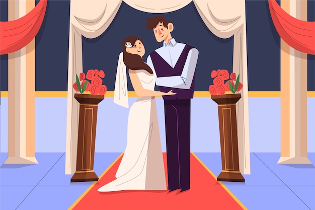 Bride and Groom Getting Married Illustrated – Free Download