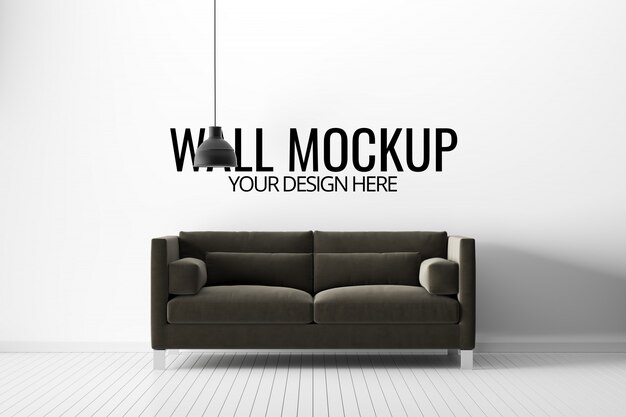 Wall Mockup in White Interior Featuring Sofa and Decoration – Free Download