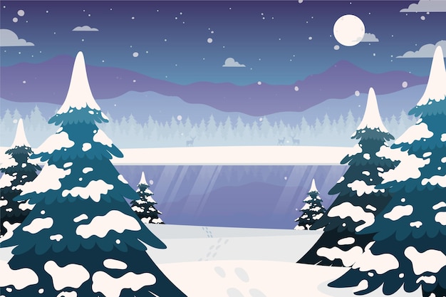 Hand Drawn Flat Winter Landscape Illustration – Free to Download