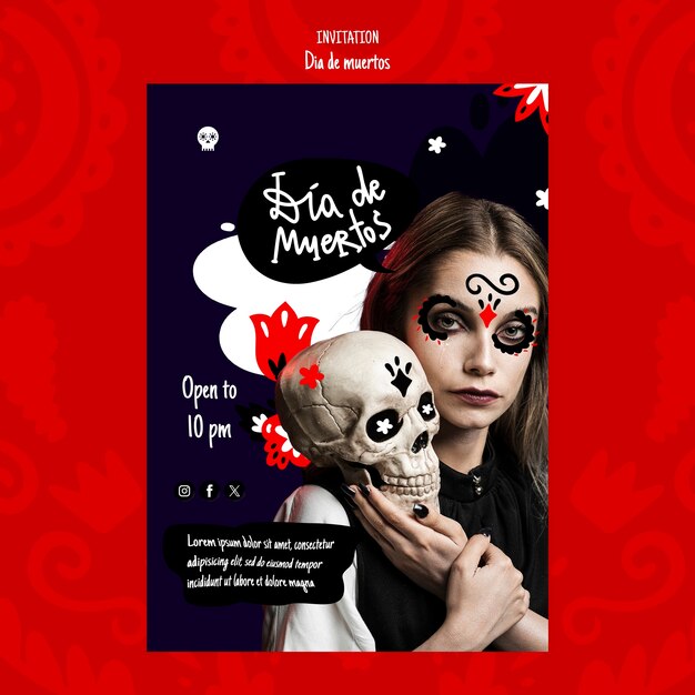 Dia de Muertos Celebration Invitation Template – Free to Download