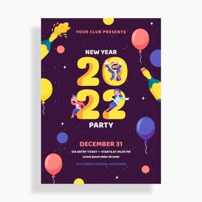 Hand Drawn Flat New Year Party Flyer Template – Free Download