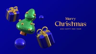 Beautiful Merry Christmas Banner Template with 3D Realistic Elements – Free Download