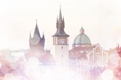 Pink Prague Background and Red Roofs – Panoramic View of the Czech Republic’s Blurred Landscape | Free Download