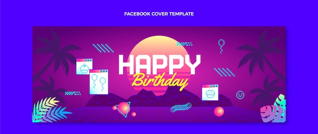 Gradient Retro Vaporwave Birthday Facebook Cover – Free Download