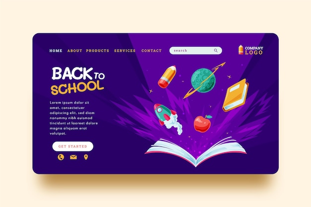 Cartoon Back to School Landing Page Template – Free Download