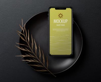 Smartphone Screen Mockup Template Featuring Dry Leaves – Free Download