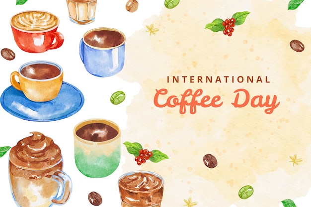 Celebrate International Coffee Day with a Watercolor Background – Free Download