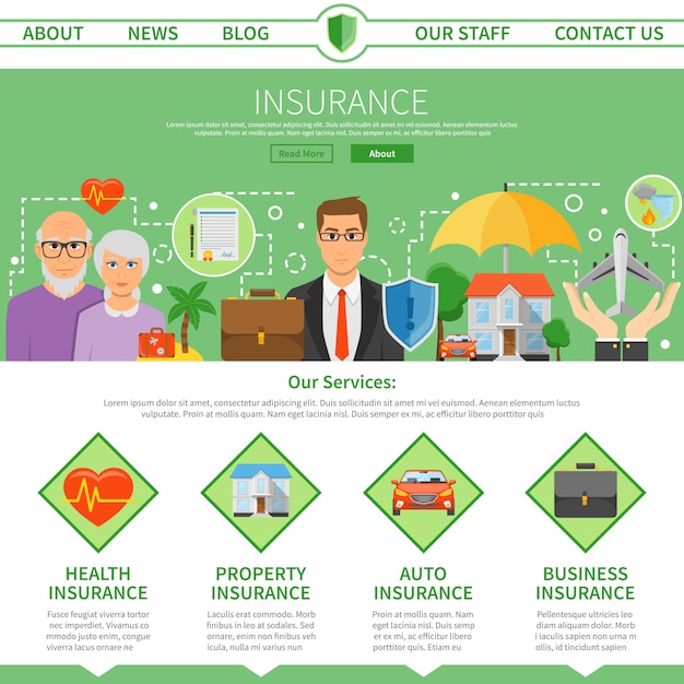 One Page Flat Design for Insurance Companies – Free Download