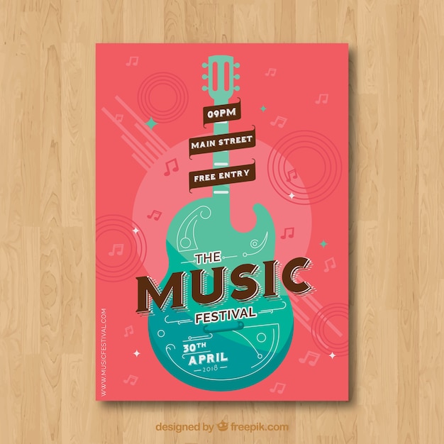 Music Festival Poster Design Featuring Instruments in Flat Style – Free Download