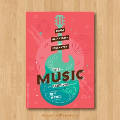 Music Festival Poster Design Featuring Instruments in Flat Style – Free Download