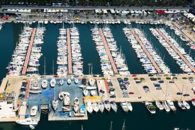 Aerial View of Docked Yachts in Port Olimpic, Barcelona – Free Download