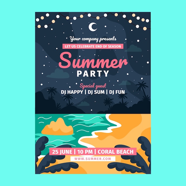 Summer Night Beach Party Poster Template – Free Download