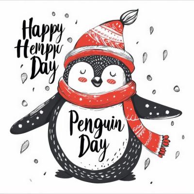 Happy Penguin Day Typography Poster Template Featuring Cute Cartoon Penguin – Free to Download