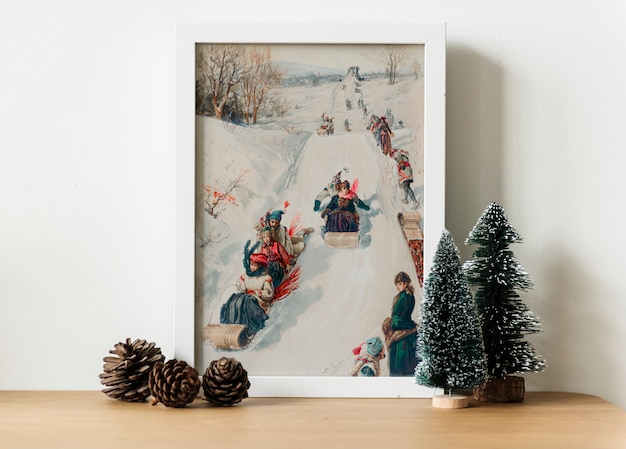 A Hand-Drawn Sled in Winter Scene – Free Download